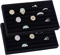 UNICRAFTALE 2 x Ring Holder Trays Made of Velvet 6 Slots Rectangular Black for Earrings Jewellery Storage Display Organiser for Storage of Rings and Earrings in the Household 21 x 12 x 23 cm