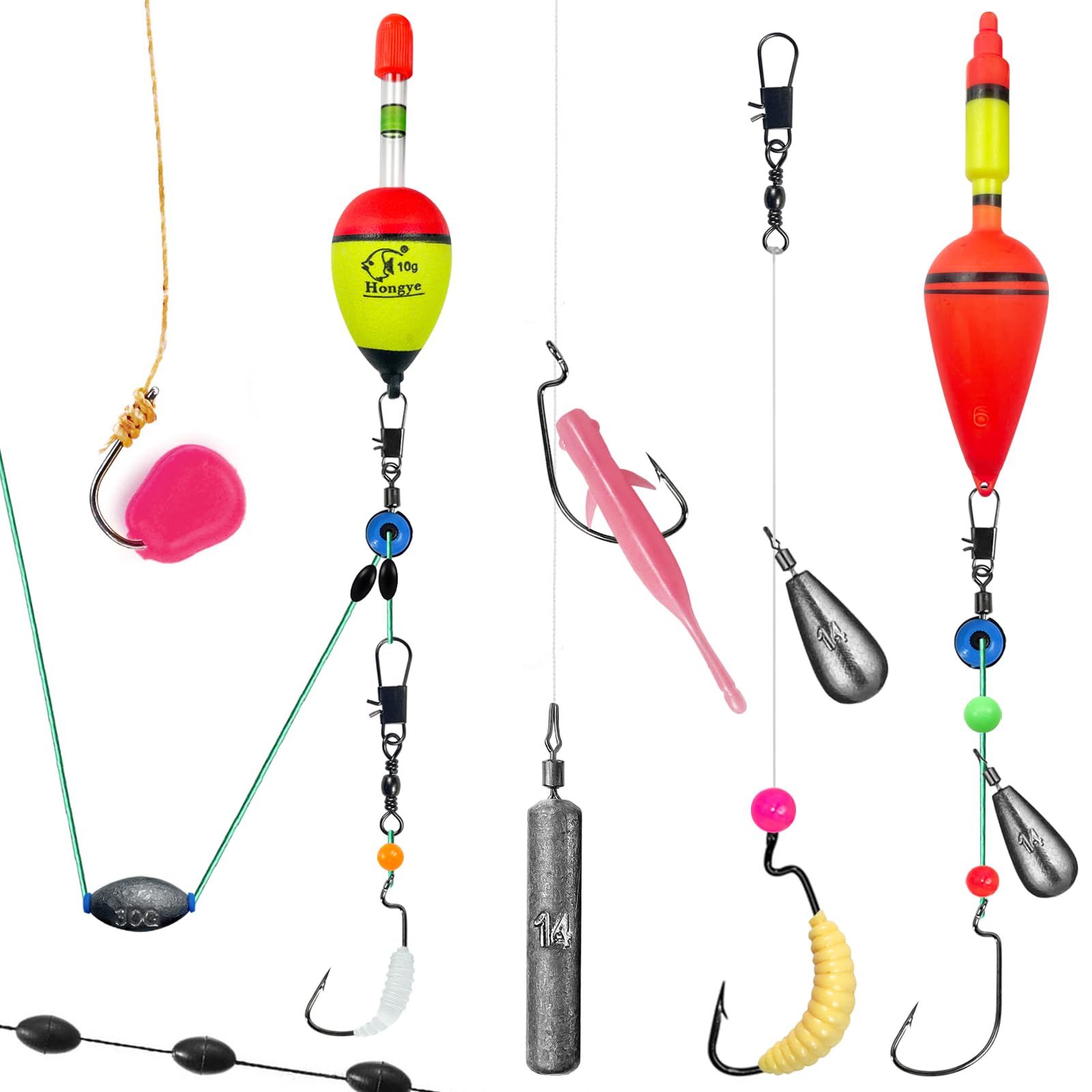 Set di 141 esche da pesca con baitcaster, piume di sgombro Rig, lenza da pesca intrecciata, esche morbide, galleggianti, piombo da pesca e altri accessori da pesca