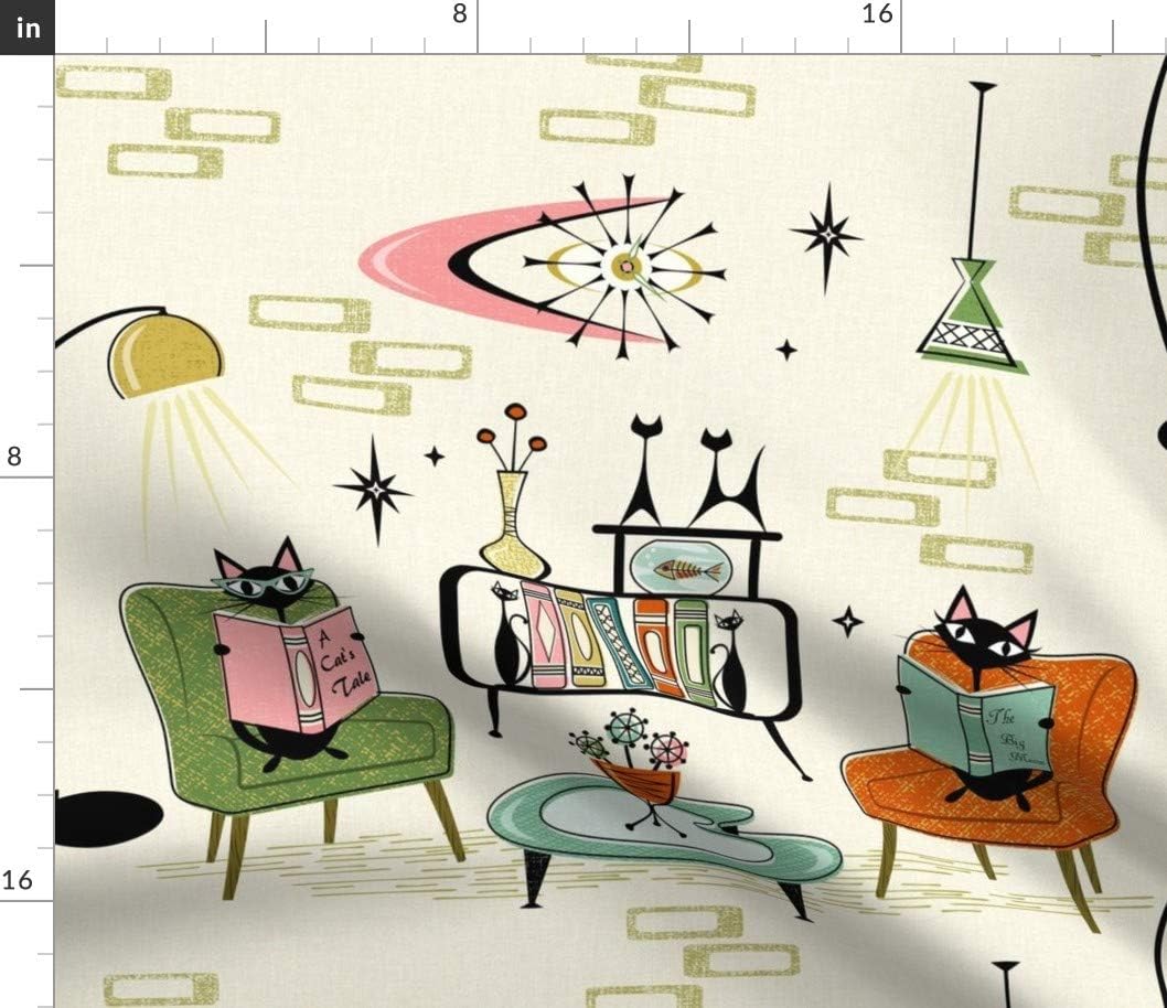 Spoonflower Fabric - Mid Century Modern Retro Cats 1950S Inspired Atomic Age Vintage Style Printed on Petal Signature Cotton Fabric by The Yard - Sewing Quilting Apparel Crafts Decor