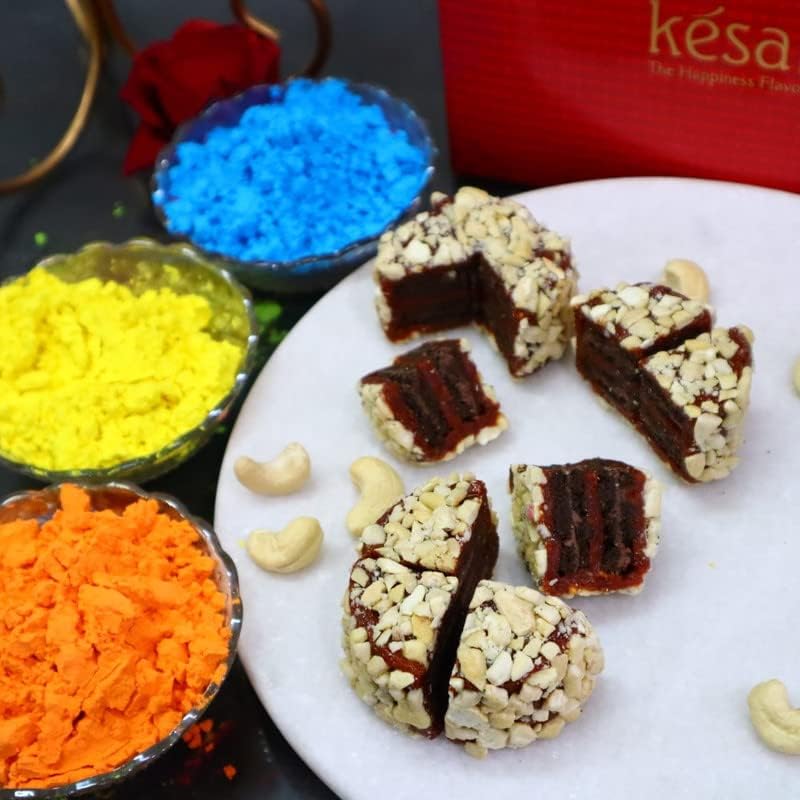 Blessing Decor Joyful Holi Treat - Kajoor Oreo Cake Sweet Celebrations (200 Grams) with 3 Vibrant Herbal Gulal Colors - Skin Friendly 100% pure And Natural Gulal 4