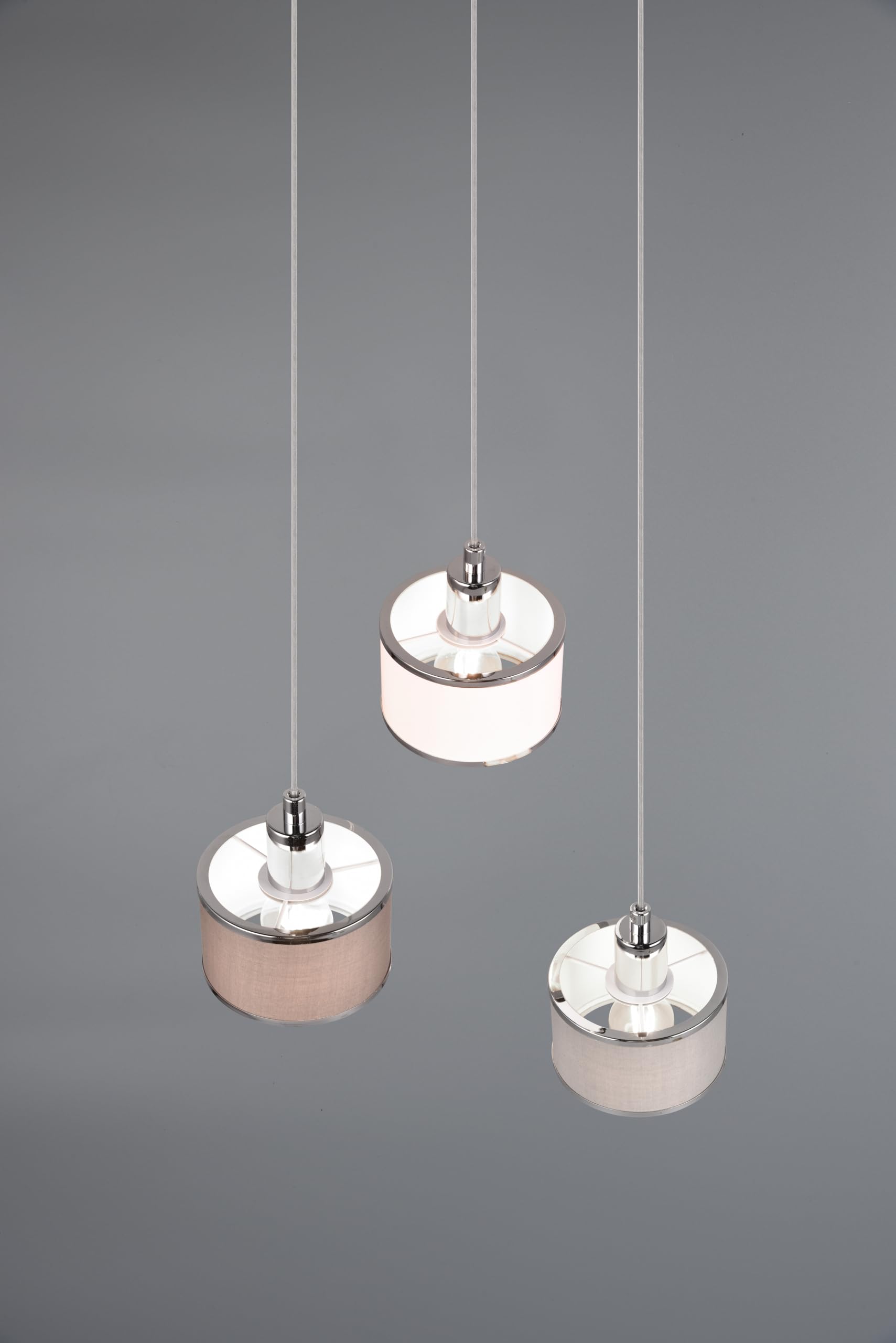 Trio Leuchten Pendelleuchte Kaprun 311630306, Metall Chrom, Schirm Stoff grau, exkl. 3x E14 |