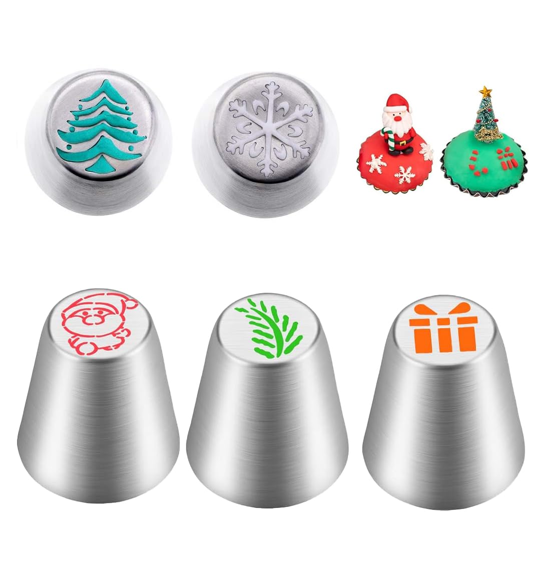 JENKEM Christmas Russian Piping Tips Set - 5pcs Flower Icing Tips Cake Decorating Supplies for Festive Cupcake Decorations Stainless Steel, Baking Sets