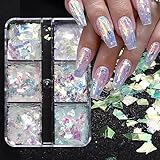 Mermaid Glitter Nail Art Sequins, Holographic 3D Magic Color Ultra Thin Transparent Shiny Nail Art Glitter Flakes Design, Glitter Irregular Nail Sequins Acrylic Supplies for Women Manicure Decorations