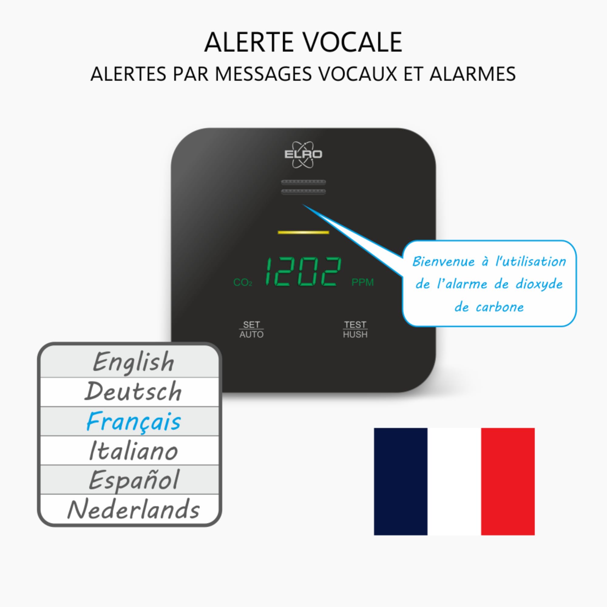 ELRO FCO2400 CO2 mètre - Qualité de l'air avec capteur NDIR pour CO2, température et humidité - avec Auto-calibrage