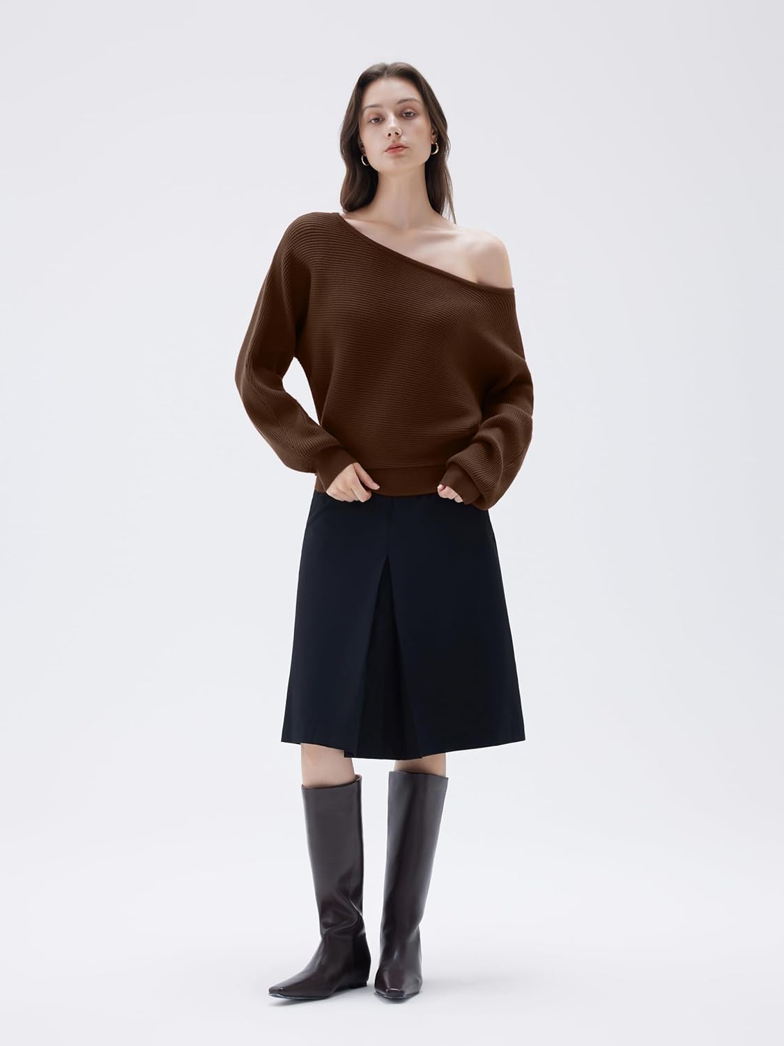 SUUKSESS Women Cashmere Blend Oversized Off Shoulder Pullover Sweaters Boat Neck Long Sleeve Knit Jumpers Tops - Image 5