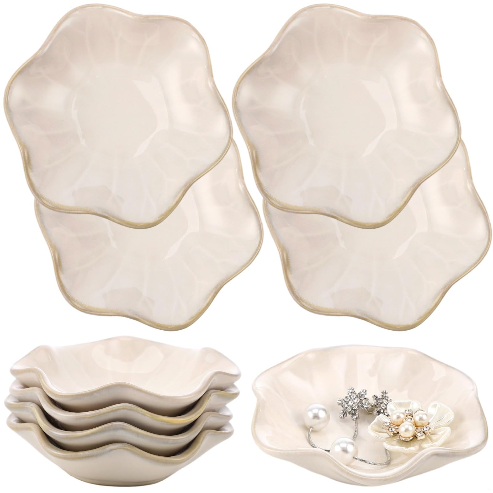 Lotusblatt-Schmuckschalen, weiße Keramik-Ringtabletts mit Goldrand, kleine Töpferteller, niedliche Schlüsselhalter für Nachttisch-Dekoration, 9 Stück