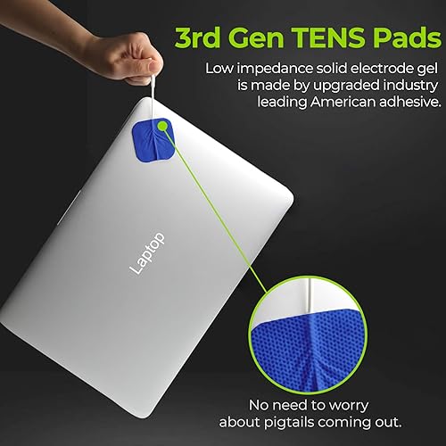Miniatura 2 de AUVON Almohadillas para electrodos de unidad TENS con rendimiento autoadherible mejorado y diseño no irritante para electroterapia (Azul)