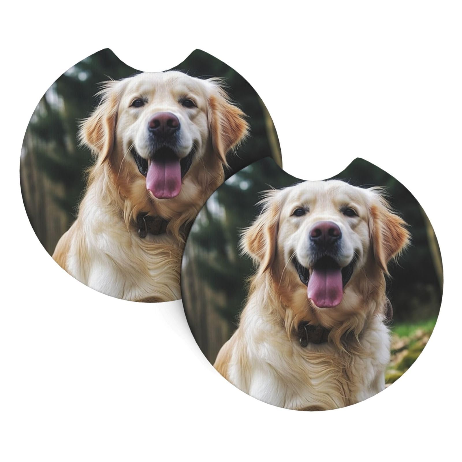2PCS Car Coaster for Cup Holders Universal Auto Cup Mat Funny Golden Retriever Cup Coaster Pad 2.7" Waterproof Neoprene Non-Slip Cup Holder Coasters Car Interior Accessories for Women Men