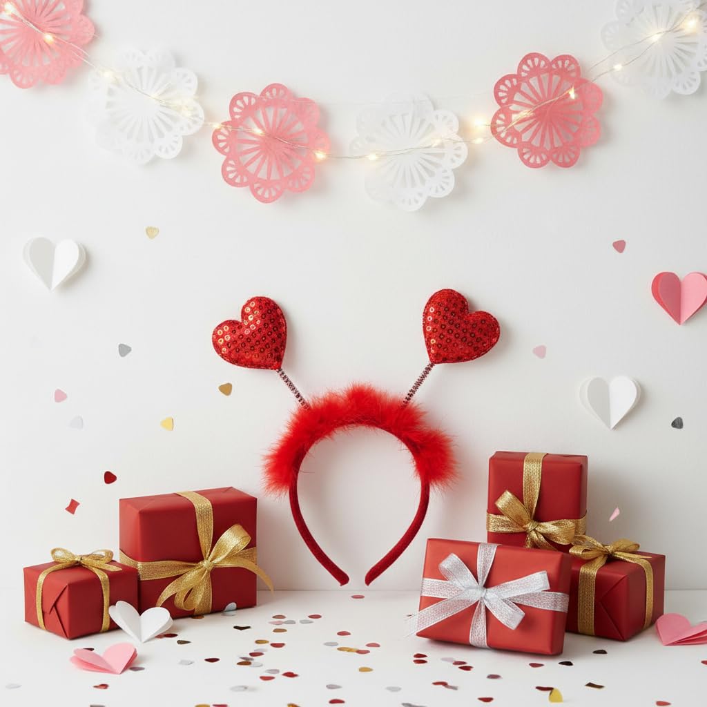 Ssmmam 1Pc Heart Headband Red Sequin Love-shaped Head Valentine's Day Headband Hair Accessories Dress Accessories for Valentine Party Props Hats and Caps - Image 3