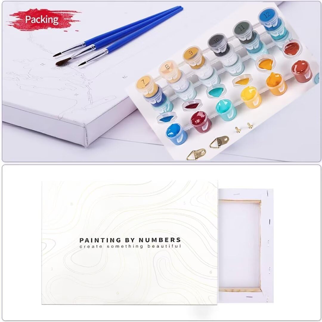 Paint by Number for Adults Beginners, Lake Paint by Numbers Kits Paint By Numbers Kit for Adults Beginner on Canvas,DIY Mountain Oil Painting Acrylic Paints for Home Wall Art Decor 24x32Inch (Framed)