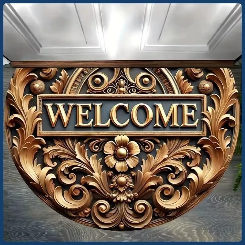 Welcome Door Mat for Main Door Home Entrance Non Slip Heavy Floor Semi Circle Doormat Indoor Outdoor Entry Rug for Porch Balcony Office Decorative Half Round Welcome Floor Mat Easy Maintenance-image-17