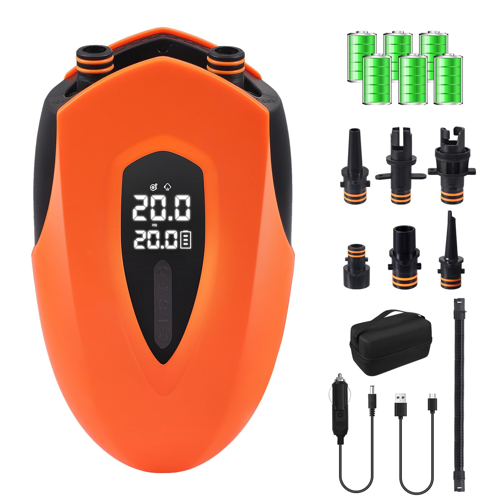 Pompa ad aria elettrica, 20 psi, ad alta pressione, pompa ad aria elettrica SUP, 12000 mAh, batteria ricaricabile, con luce LED, 12 V DC, per gommoni, materassi ad aria