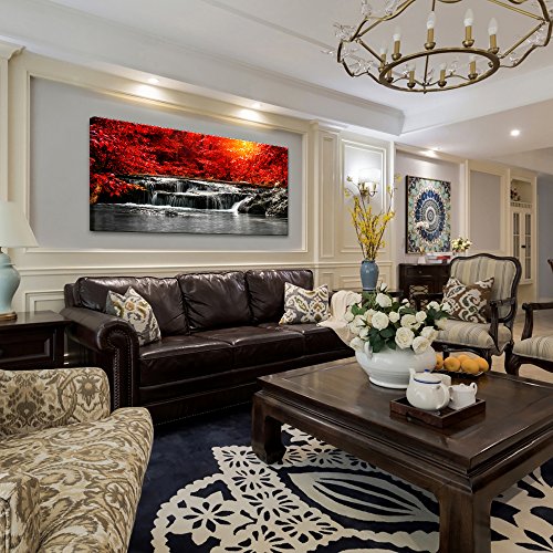 Canvas Wall Art 1 Panel Framed Prints Art Red Waterfall Wall Art Decor Landscape Picture Print On Canvas Modern Large Artwork Ready To Hang For Living Room Bedroom Wall Decoration 20X40Inch #TOP1