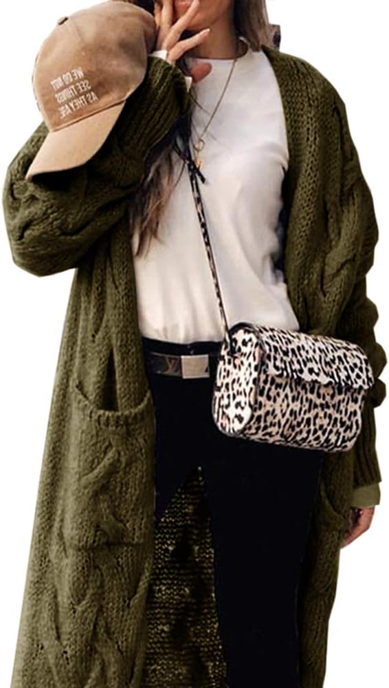 ZIWOCH Women's Long Cardigan Coats Cable Knit Casual Open Front Long Sleeve Loose Sweater with Pockets - Image 2