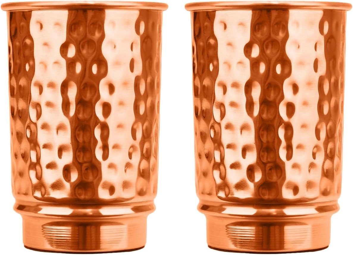 100% Copper Water Glasses Drinking Water Cups Durable Glass Set of 6 Ayurvedic Health Benefits Tumblers