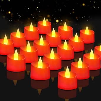Realistic Flameless LED Tea Lights - 24 Pack, Red Base