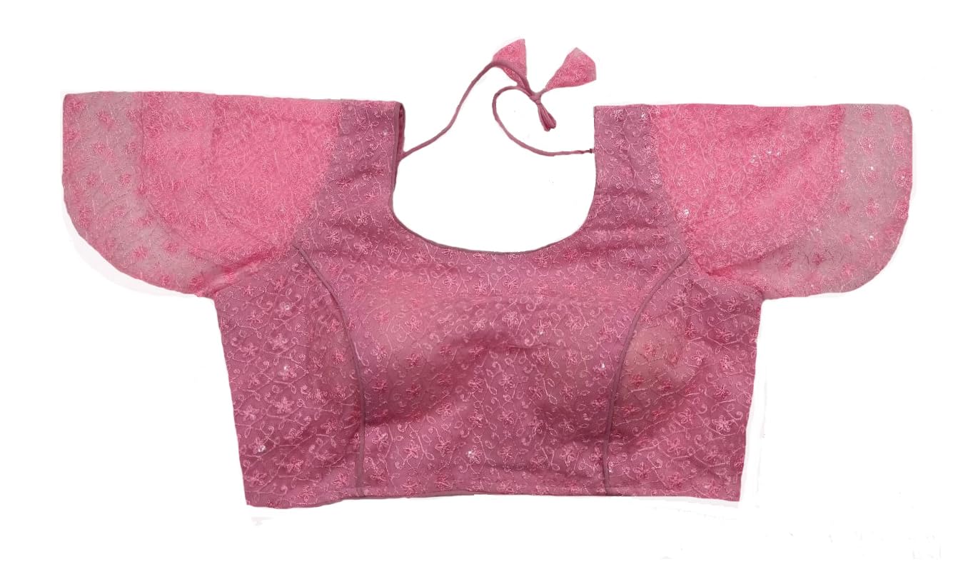 Pujia Mills Women's Net Solid Cape Sleeve Regular Saree Blouse (Pm B Razy Baby Pink M 38)