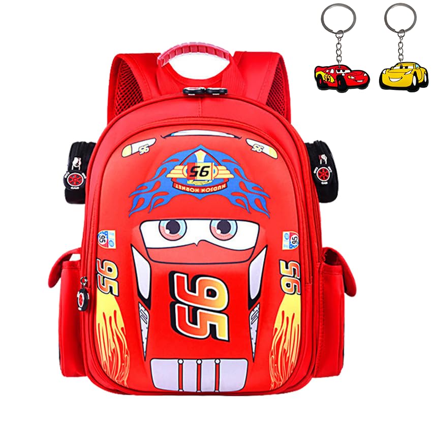 NAIEUCEAKids Backpack With Keychain 3D Cartoon Car Backpack Student Backpack