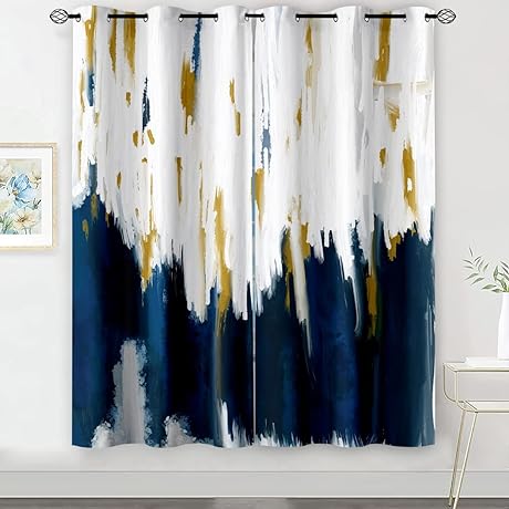 Stunning Navy Blue and Yellow Art Grommet Curtains: Transform Your Home Decor