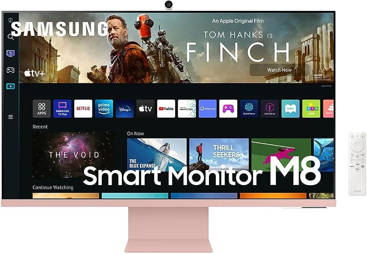 SAMSUNG M8 Series 32-Inch 4K UHD Smart Monitor & Streaming TV with Slim-fit Webcam for PC-Less Experience, Netflix, HBO, Prime VOD, & More, Apple Airplay, WiFi, BT, Built-in Speakers, 2022, Pink Sunset Pink 32-inch M80B Adjustable Stand Only