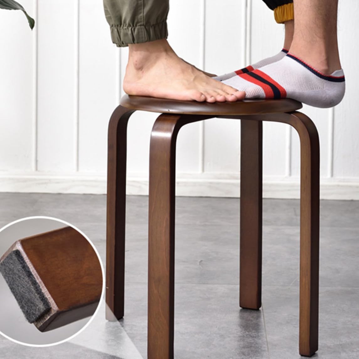 スツール 木製 同色6脚セット 曲脚イス シンプル ウッド リビング オフィス 33*44cm おしゃれ チェア 【解決】 椅子 丸