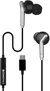 Zebronics Type-C Wired Earphones, in-Line MIC, Deep Bass, 1.2m Cable, 10mm Neodymium Driver, Light Weight, in-Ear Design, Compatible with Mobile, Tablet, Laptop (Bro C, Black)