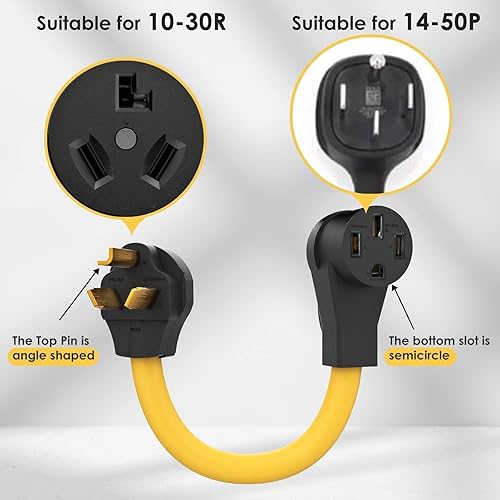 Miniatura 10 de NEMA 14-30P a 14-50R Cable adaptador de cargador EV, 125V250V 4 clavijas enchufe macho a 50 amperios 4 clavijas hembra EV para carga de nivel 2