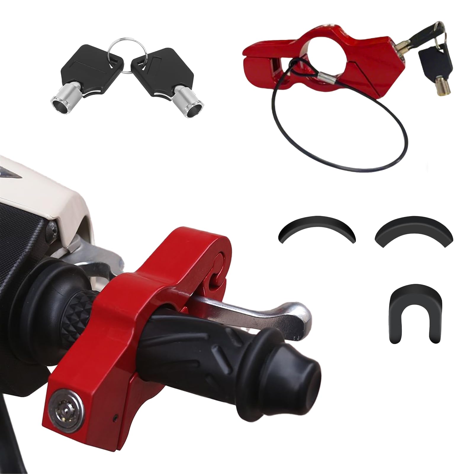 Solbrezeni Red Motorcycle Handlebar Lock, Motorcycle Accessories, Universal Motorbike Locks High Security Moped Accessories Clutch Locks For Scooters, Mopeds, Scooters, Mountain Bike