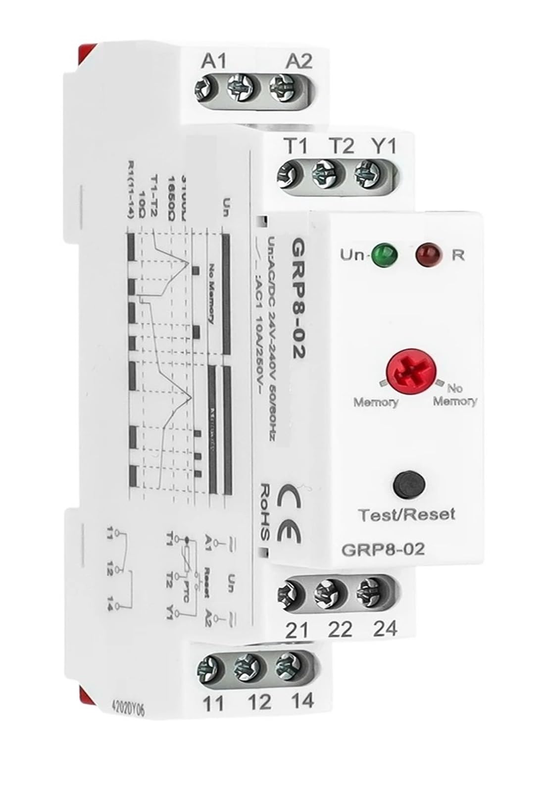 GRP8 PTC Thermistor Motorschutzrelais AC/DC 24-240V Weitbereichs-Überlast-Überhitzungs-Phasenausfall-Starterschutz(GRP8-02 24V-240V)
