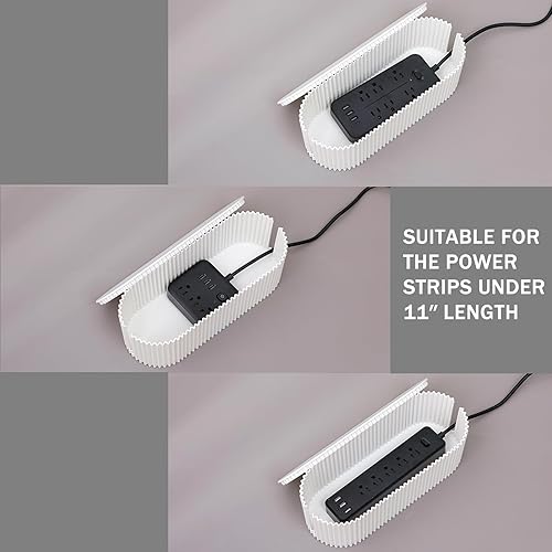 Miniatura 5 de Organizador de caja de cable blanco, caja de plástico con tapa para escritorio y suelo, cubierta de tiras de alimentación para el hogar, oficina,