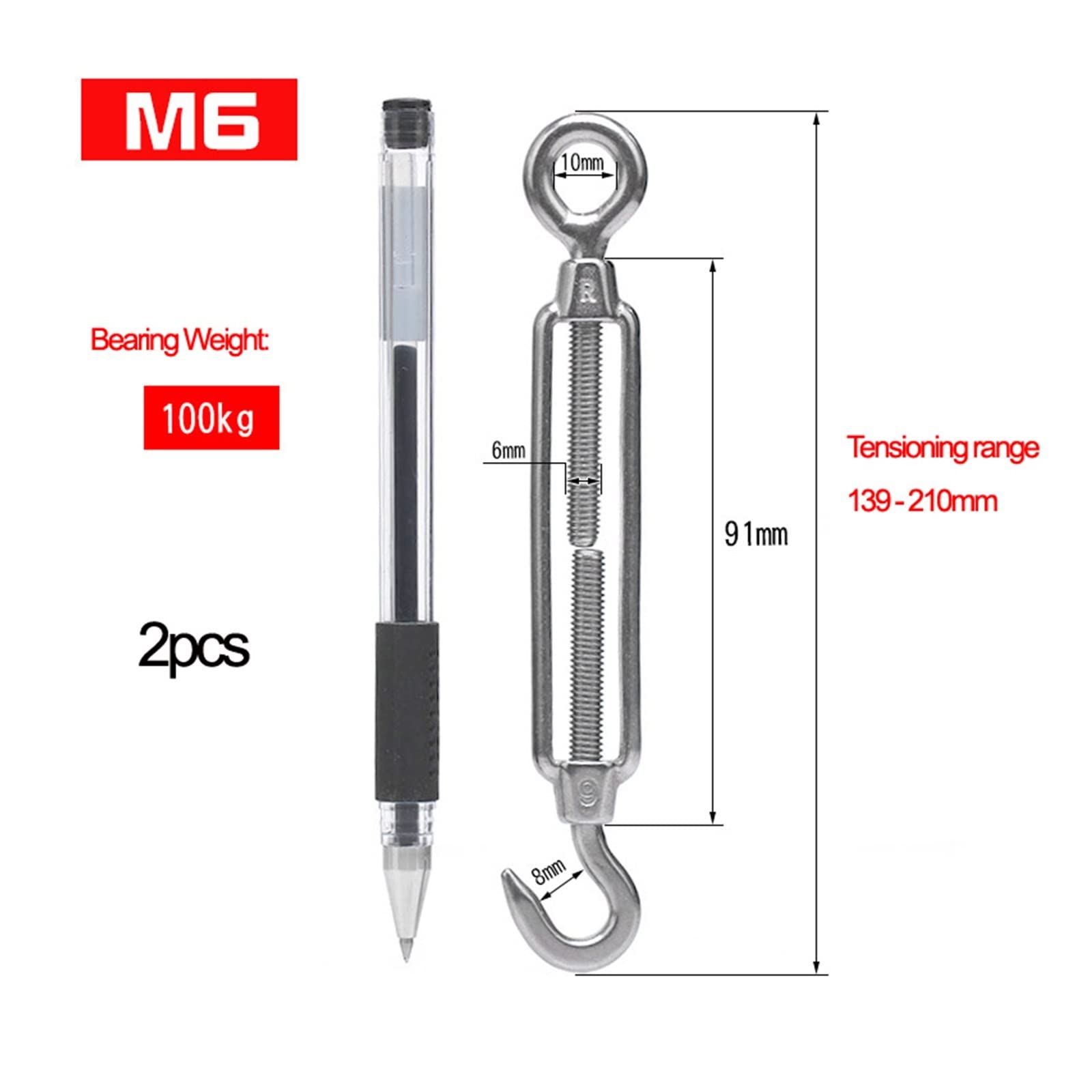 21 sztuk napinacza drutu ze śrubą rzymską M4-M8 | Regulowane haki do lin stalowych 304 ze stali nierdzewnej(Oc Tpye M6 2pcs)