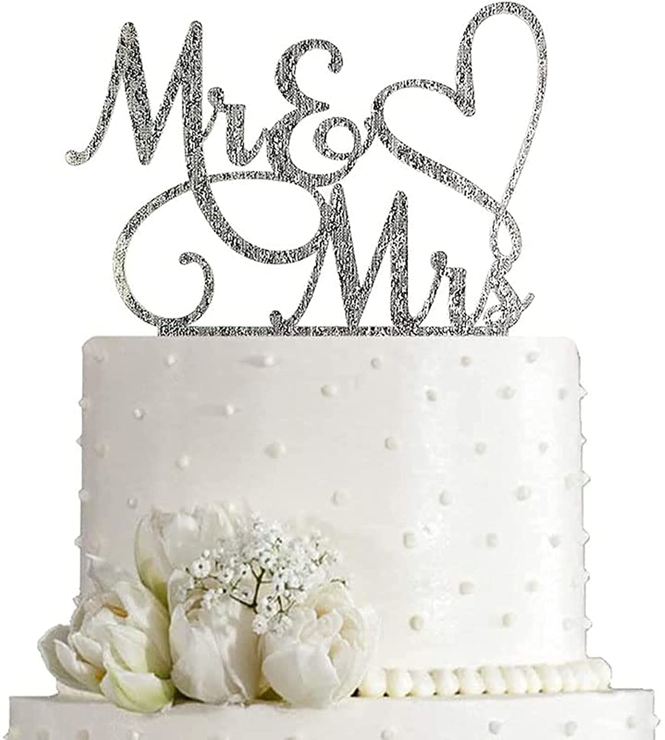 bpa Mr and Mrs Cake Topper, Bride and Groom Sign Wedding/Engagement Cake Toppers Decoration, Silver Glitter Acrylic