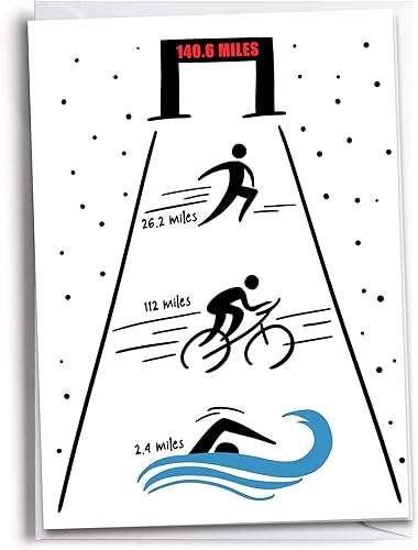 Tarjeta de felicitación para un triatleta terminando un Ironman  140.6 Mile Finisher  Swim-Bike-Run disponible en Yaxa Mexico
