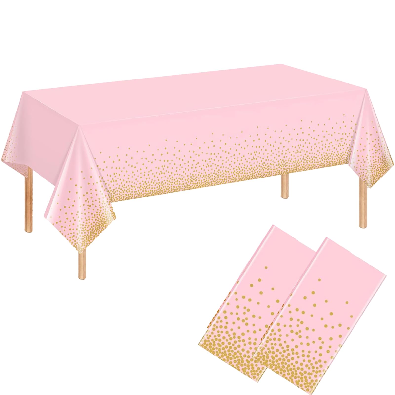 JNOUCS Pink Gold Dot Party Tablecloth, 2 Pcs 137 x 274cm Rectangular Plastic Tablecloths, Polyester Blend, Easy to Clean, Perfect for Parties, Weddings, Baby Showers, Birthdays, and More