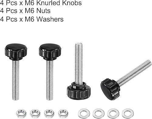 Miniatura 64 de uxcell Juego de 4 perillas moleteadas, tornillos de pulgar con tuercas y arandelas, rosca macho métrica M6 x 1.378 in, cabeza de plástico de 0.984