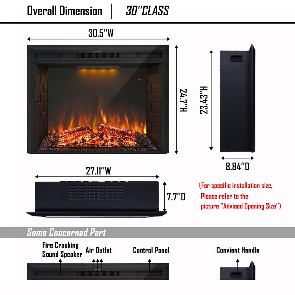 Masarflame 30'' Electric Fireplace Insert, Retro Recessed Fireplace Heater  with Fire Cracking Sound, Remote Control u0026 Timer, 750/1500W, Black :  Amazon.ca: Tools u0026 Home Improvement