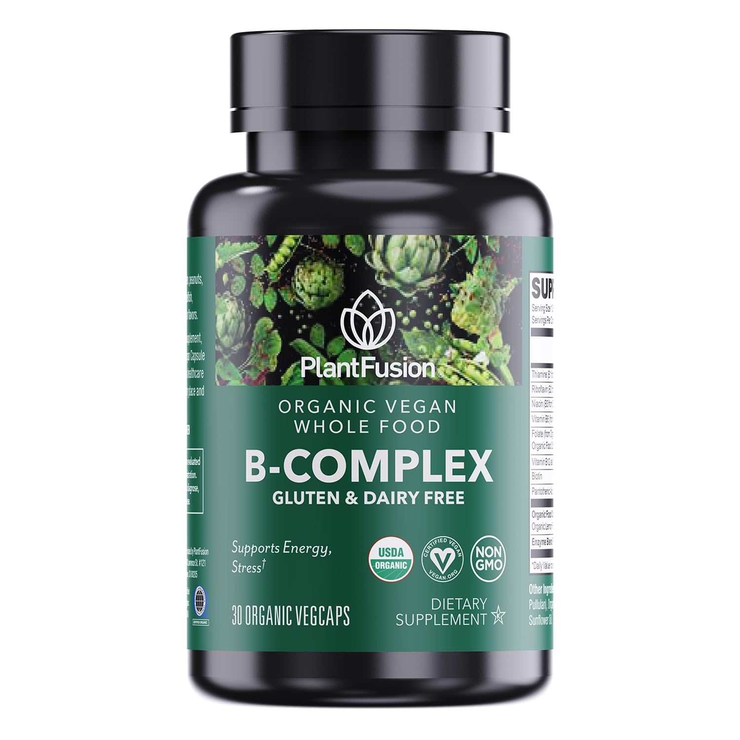 PlantFusion Organic Vitamin B-Complex, Vegan Whole Food Supplement for Energy & Metabolism, Methylated B12, Guava, Lemon & Basil, Non-GMO, Gluten-Free - 30 Capsules 30 Count (Pack of 1)