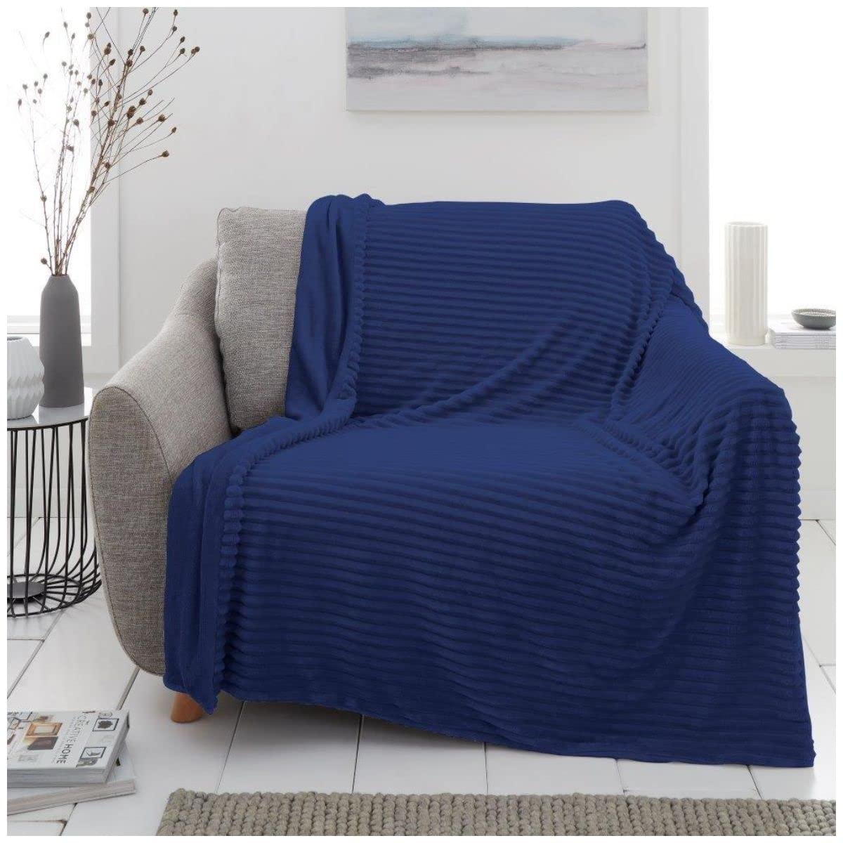 GC GAVENO CAVAILIA Throw Blankets For Bed OR Sofa, Comfortable Warm Cosy Fluffy Throws, Snuggle Cuddle Blanket 200X240, Navy, 727880