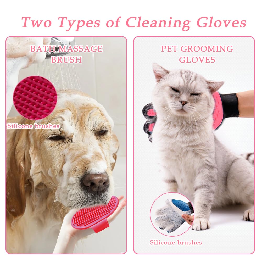 Kit de limpieza de cepillo de aseo para perros, 9 piezas todo en uno, kit de autolimpieza para mascotas con cepillo más resbaladizo, herramienta para desenredar, juego de tijeras de aseo para