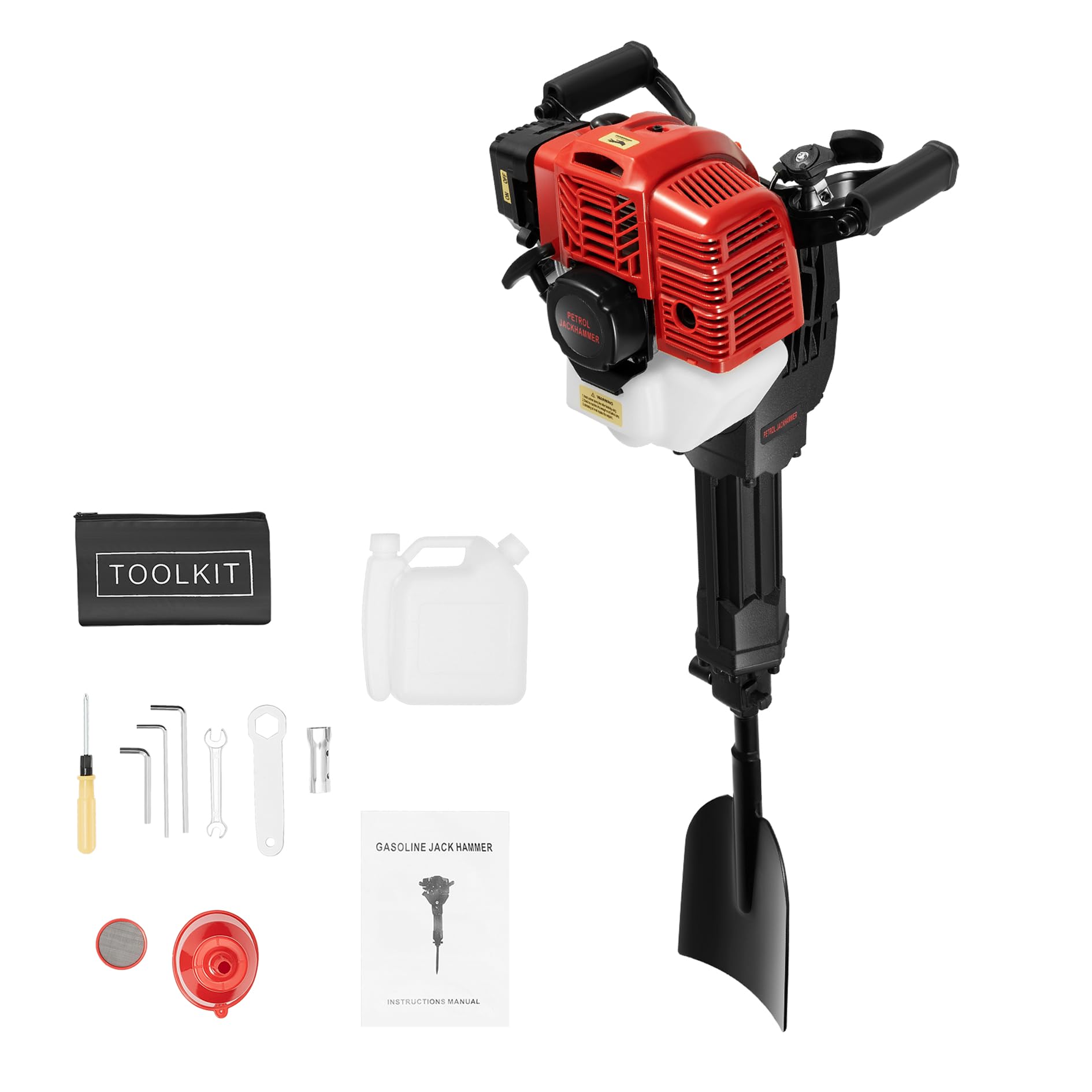 Fresa de jardín de gasolina de 2 tiempos de 52 cc con pala y embudo, 6500 rpm | 1900 W portátil gasolina jardín refrigerado por aire con cilindro único para jardín granja y hogar