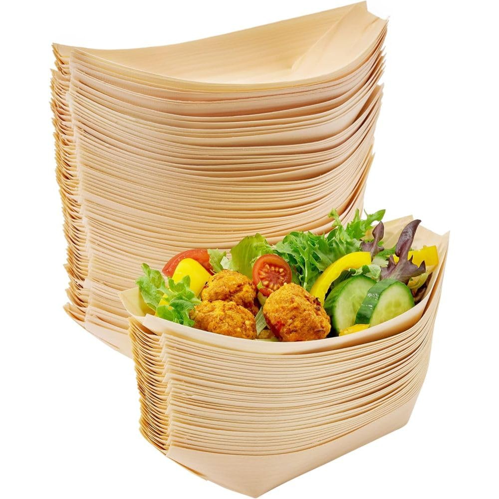 Generico 50 100 200 barchette finger food monouso in legno di pino 30.5x13,5cm - ciotoline per aperitivo naturale pagoda - ciotole stuzzichini aperitivo (200 pezzi)