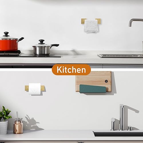 Miniatura 7 de Soporte de pared para papel higiénico, soporte para toallas de papel dorado cepillado, doble base, soporte grande de acero inoxidable para rollo de