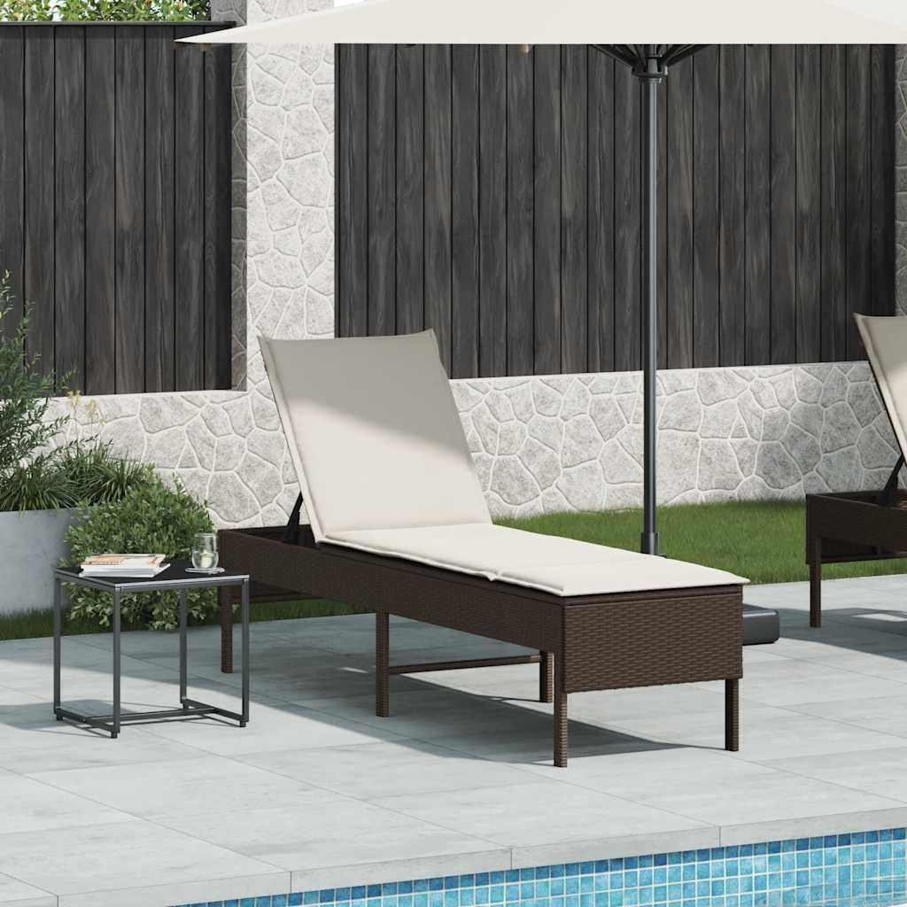 Hothingwell Leżak z brązową poduszką 55x200x44cm rattan PE