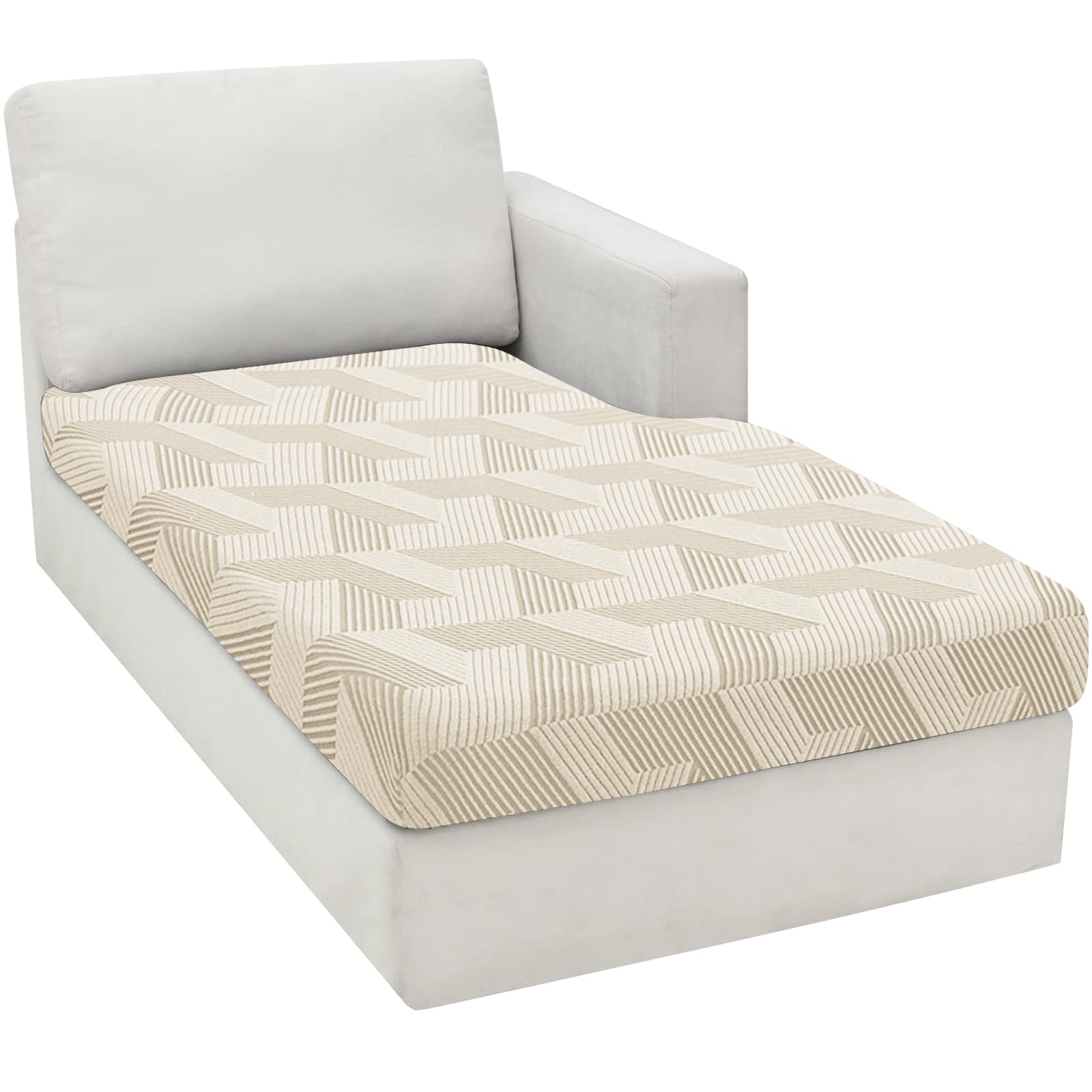 XINEAGE Sofa Seat Cushion Cover, Geometrical Jacquard Couch Cushion Slipcovers, Individual Chaise Cover for L Shaped Sofa with Elastic Bottom & Non-Slip Strap (Chaise Cover, Beige) โ image 1