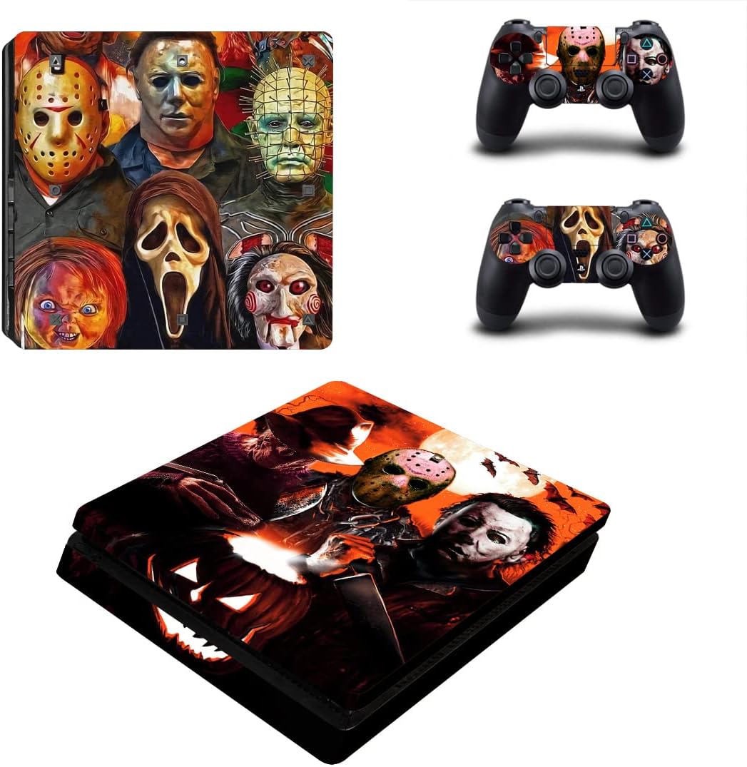 Console Controllers Skins Set Horror Vinyl Sticker Decal Wrap Halloween Ghost Compatible with PS4 Slim Console