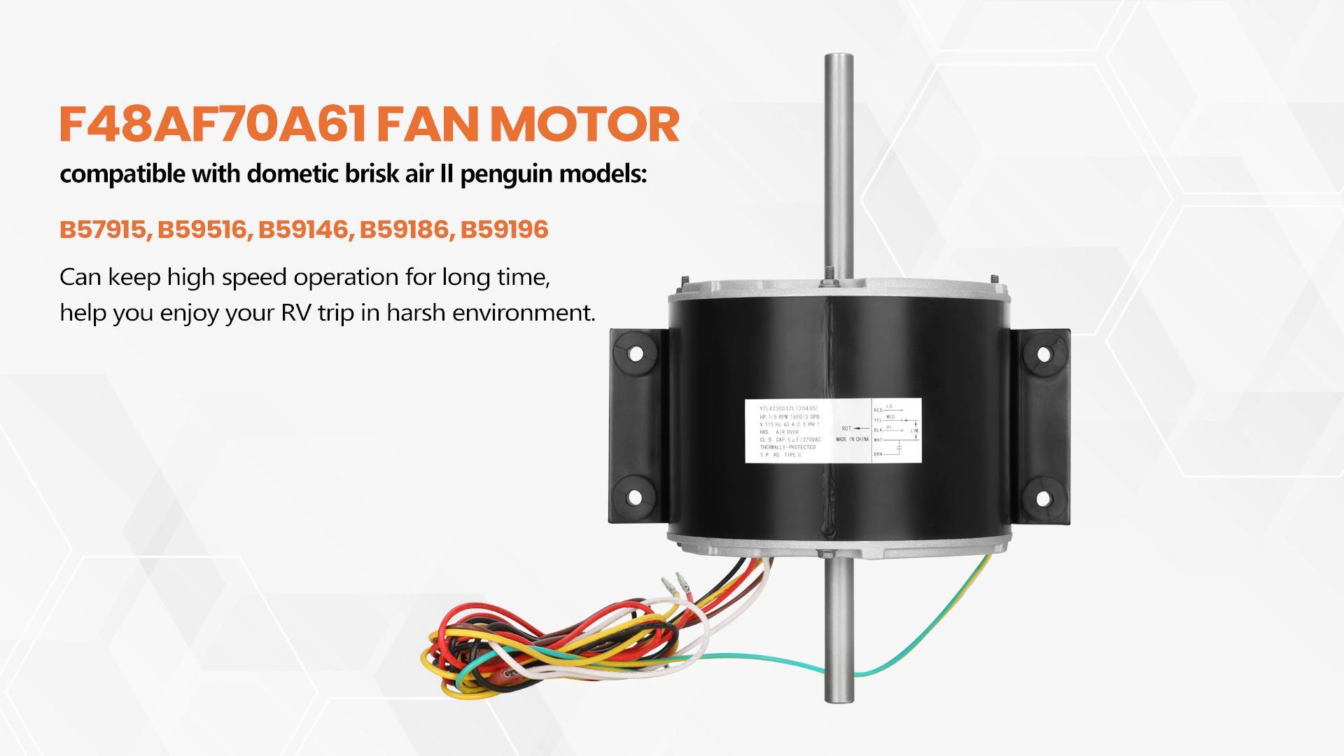 RV AC Motor For Brisk Air II 3315332.005 RV AC Fan Motor Replacement Genteq  F48AF70A61 Dometic Brisk Air II Fan Motor Replacement 3315332.005