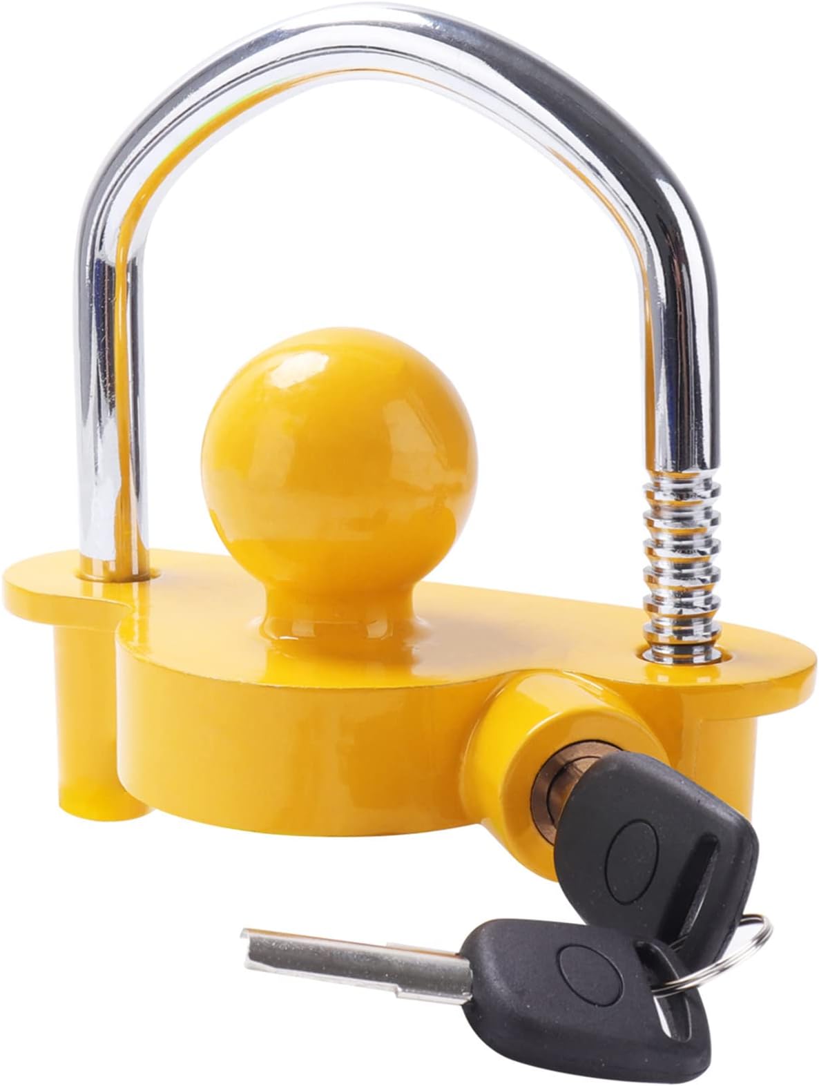 Tevlaphee Trailer Ball Lock Hitch Coupler Towing Lock Adjustable Easy Installation Heavy Duty Steel and Aluminum Alloy Base for Towing Caravan Trailer Security with 2 Keys (Yellow)
