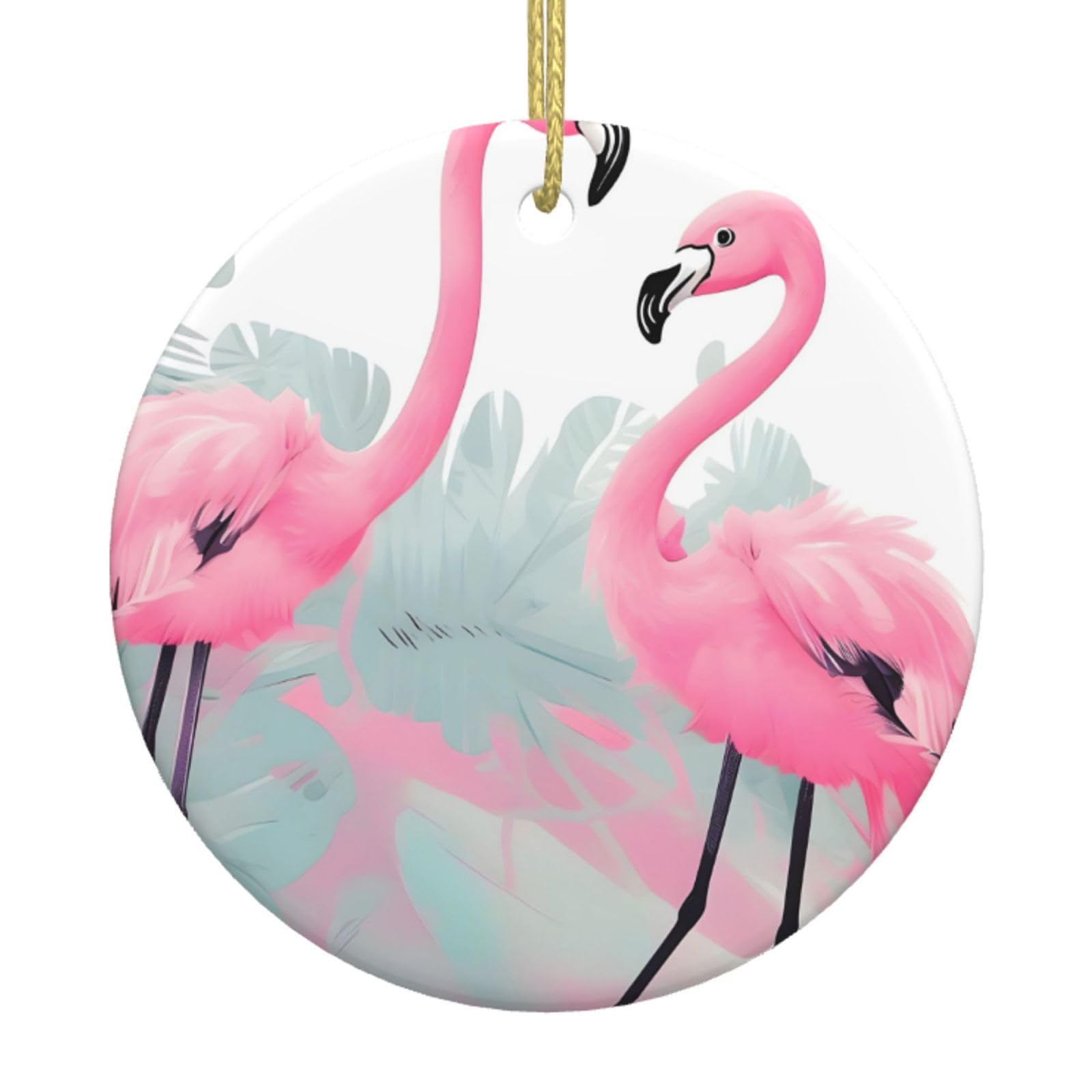 Pink Flamingo Printed Christmas Tree Ceramic Ornaments Holiday Decoration Christmas Unique Pendant for Christmas Party