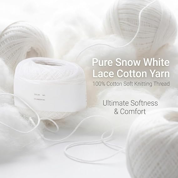 Crochet Thread Size 10 Mercerized 100% Long Staple Cotton Crochet Yarn, a Strong 3 Ply Ball for Projects Like Doilies, Tatting and Fine Crafts (6602 Milky White)