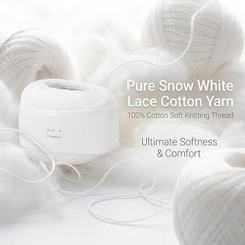 Crochet Thread Size 10 Mercerized 100% Long Staple Cotton Crochet Yarn, a Strong 3 Ply Ball for Projects Like Doilies, Tatting and Fine Crafts (6602 Milky White)
